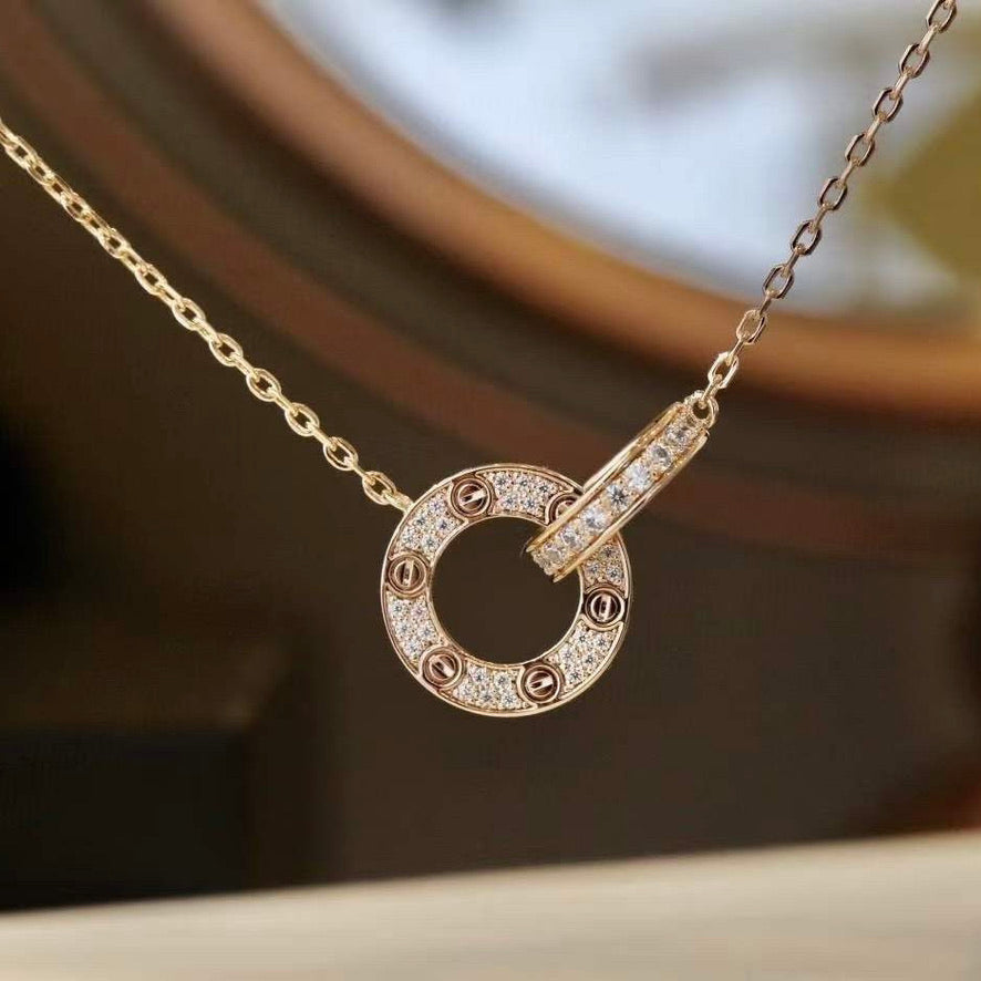 GlowLOVE 7.6MM NECKLACE ROSE GOLD AND SILVER  FULL DIAMOND