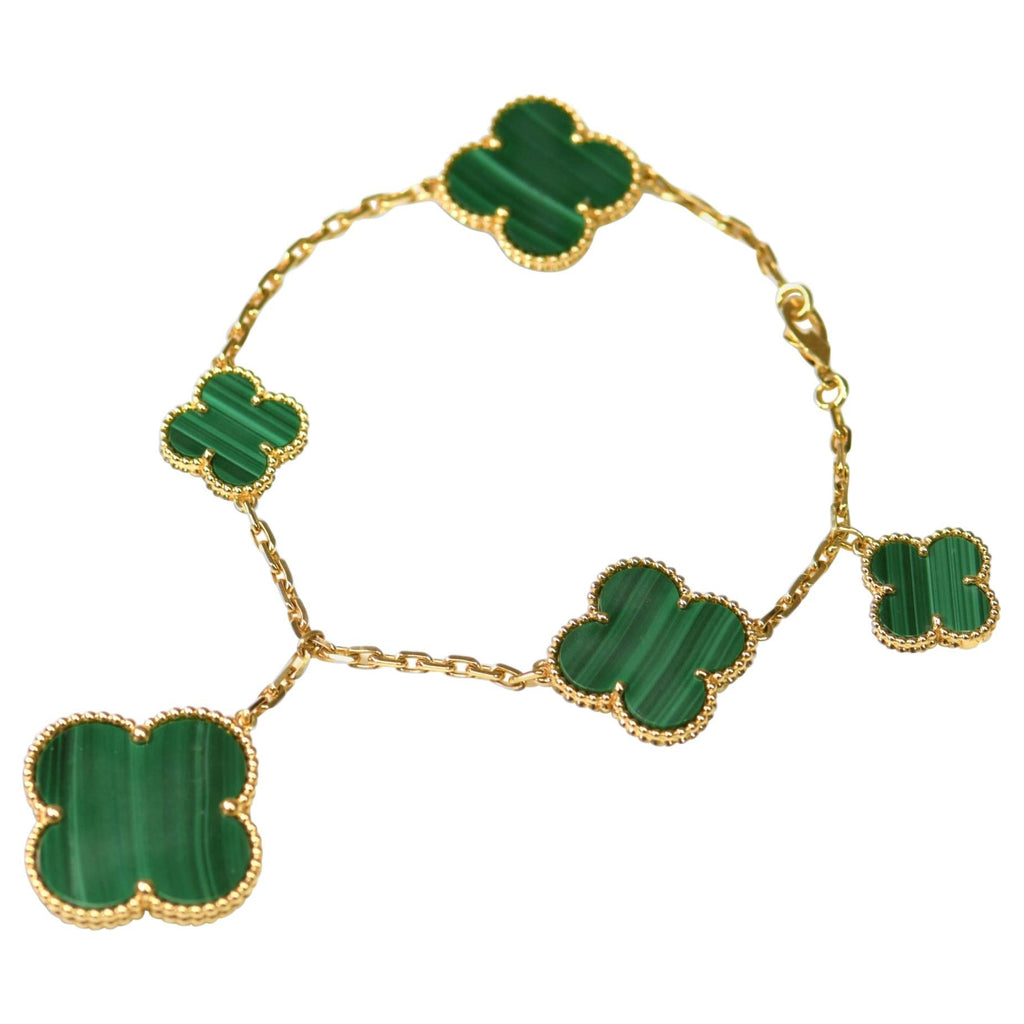 GlowMAGIC CLOVER MALACHITE GOLD BRACELET 5 MOTIFS