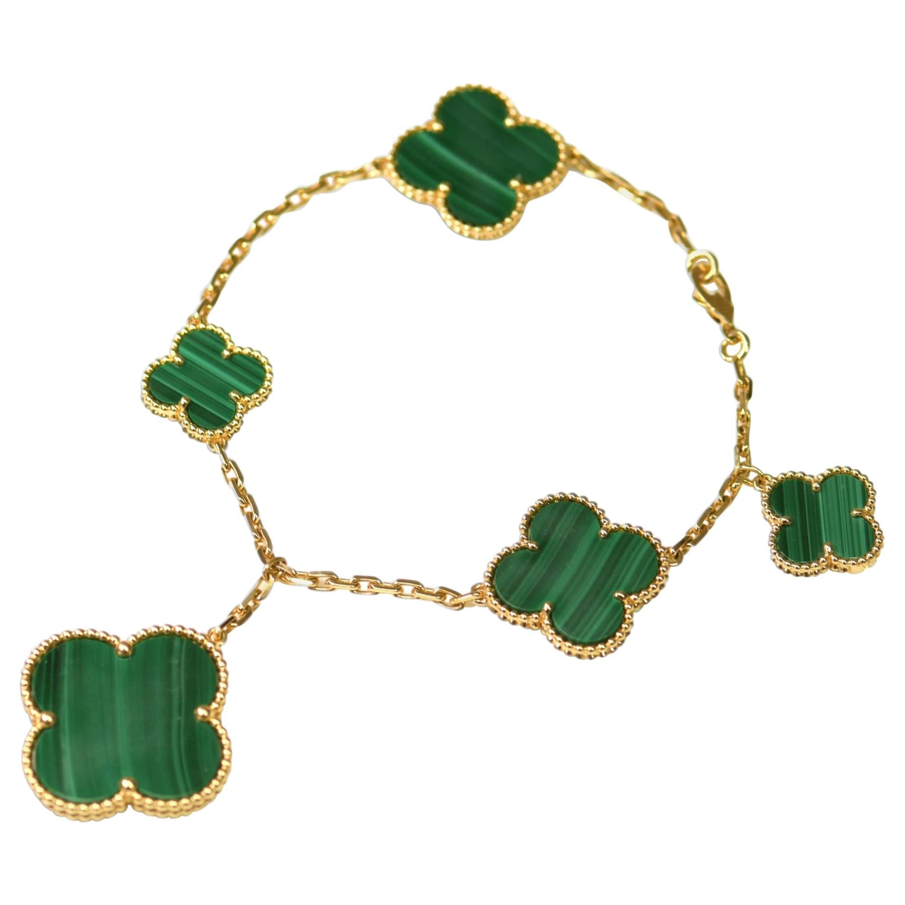 GlowMAGIC CLOVER MALACHITE GOLD BRACELET 5 MOTIFS
