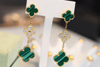 GlowCLOVER EARRINGS GOLD MALACHITE DIAMOND 3 MOTIF