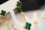 GlowCLOVER EARRINGS GOLD MALACHITE DIAMOND 3 MOTIF