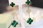 GlowCLOVER EARRINGS GOLD MALACHITE DIAMOND 3 MOTIF
