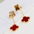 GlowCLOVER  2 MOTIF  TIGER EYE CARNELIAN EARRINGS