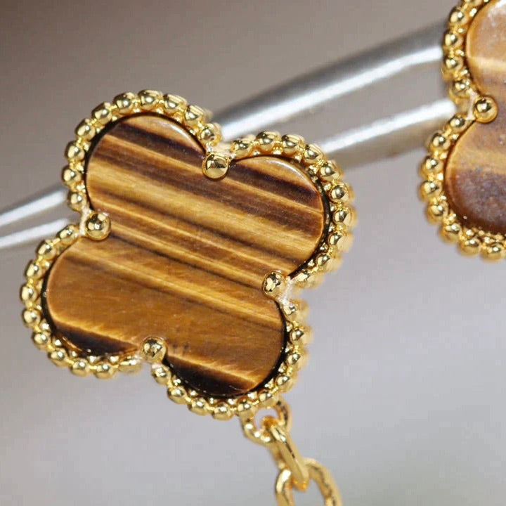 GlowCLOVER  2 MOTIF  TIGER EYE CARNELIAN EARRINGS