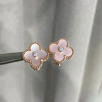 GlowCLOVER MEDIUM 1 MOTIFS  PINK MOP DIAMOND EARRINGS
