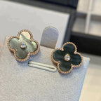 GlowCLOVER MEDIUM 1 MOTIFS GRAY MOP  DIAMOND EARRINGS