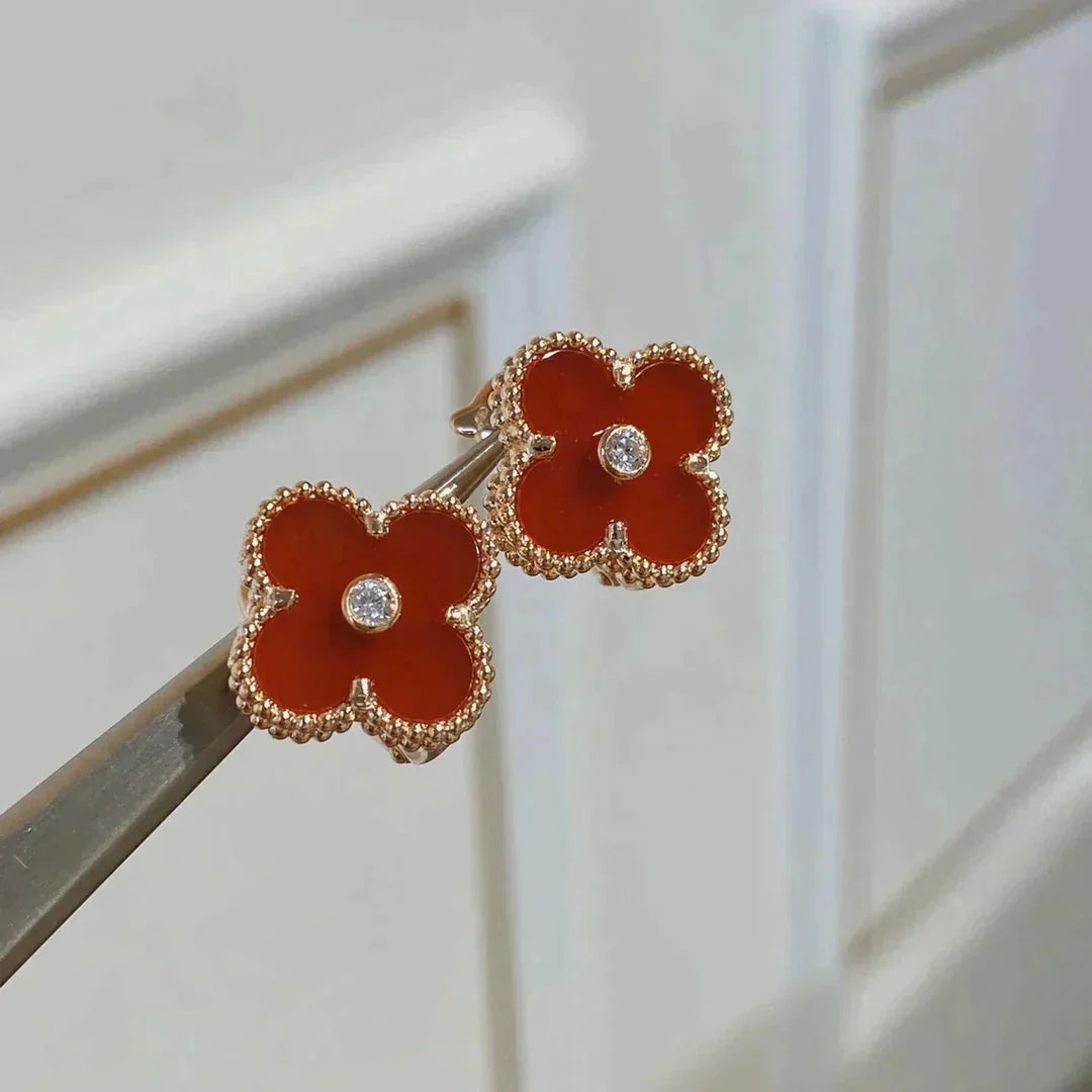 GlowCLOVER MEDIUM 1 MOTIFS CARNELIAN  DIAMOND earrings