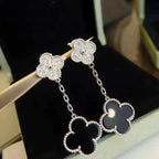GlowCLOVER 2 MOTIFS  DIAMOND ONYX EARRINGS SILVER