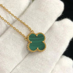 GlowCLOVER 15MM MALACHITE SINGLE FLOWER  NECKLACE