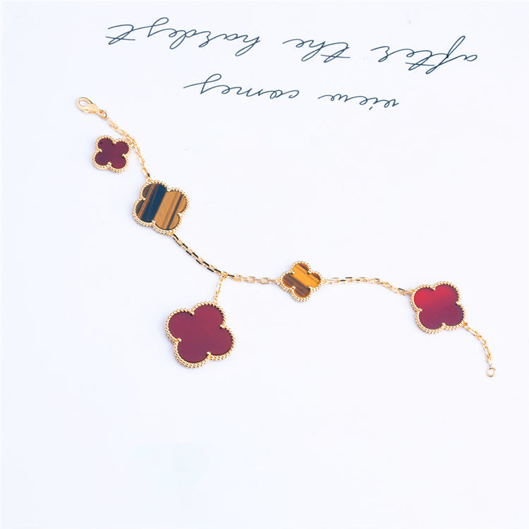 GlowCLOVER BRACELET 5 MOTIFS CARNELIAN TIGER EYE