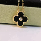 GlowCLOVER 15MM DIAMOND ONYX NECKLACE