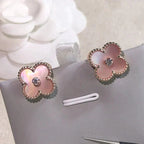 GlowCLOVER MEDIUM 1 MOTIFS  PINK MOP DIAMOND EARRINGS
