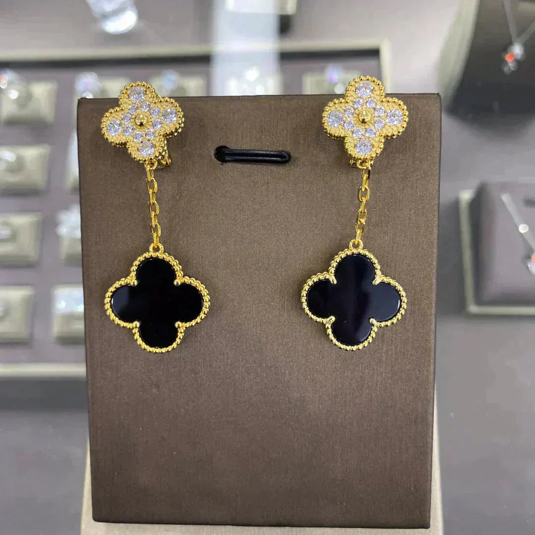 GlowCLOVER  2 MOTIFS  DIAMOND  EARRINGS (MULTIPLE CHOICESç´