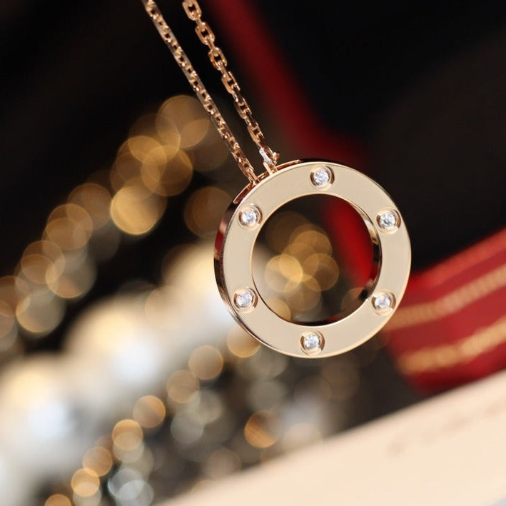 GlowLOVE NECKLACE 16MM 6 DIAMONDS PINK GOLD