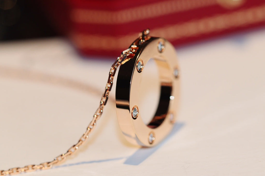 GlowLOVE NECKLACE 16MM 6 DIAMONDS PINK GOLD