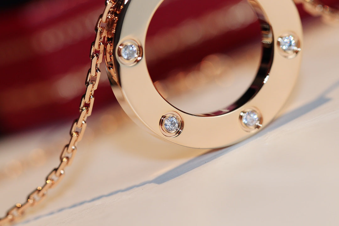 GlowLOVE NECKLACE 16MM 6 DIAMONDS PINK GOLD