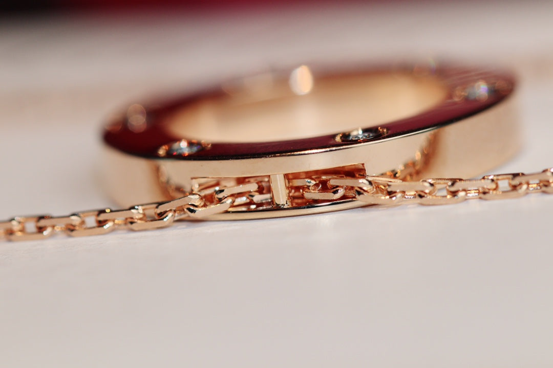 GlowLOVE NECKLACE 16MM 6 DIAMONDS PINK GOLD