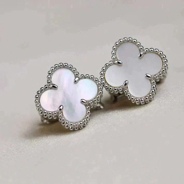 GlowCLOVER MEDIUM 1 MOTIFS  WHITE MOP EARRINGS SILVER