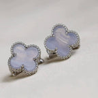 GlowCLOVER MEDIUM 1 MOTIFS  WHITE MOP EARRINGS SILVER