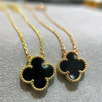 GlowCLOVER 15MM BLACK ONYX SINGLE FLOWER NECKLACE