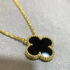 GlowCLOVER 15MM BLACK ONYX SINGLE FLOWER NECKLACE