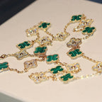 GlowCLOVER 20 MOTIFS MALACHITE DIAMOND NECKLACE