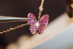 GlowBUTTERFLY RED DIAMOND ROSE GOLD NECKLACE