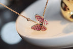 GlowBUTTERFLY RED DIAMOND ROSE GOLD NECKLACE