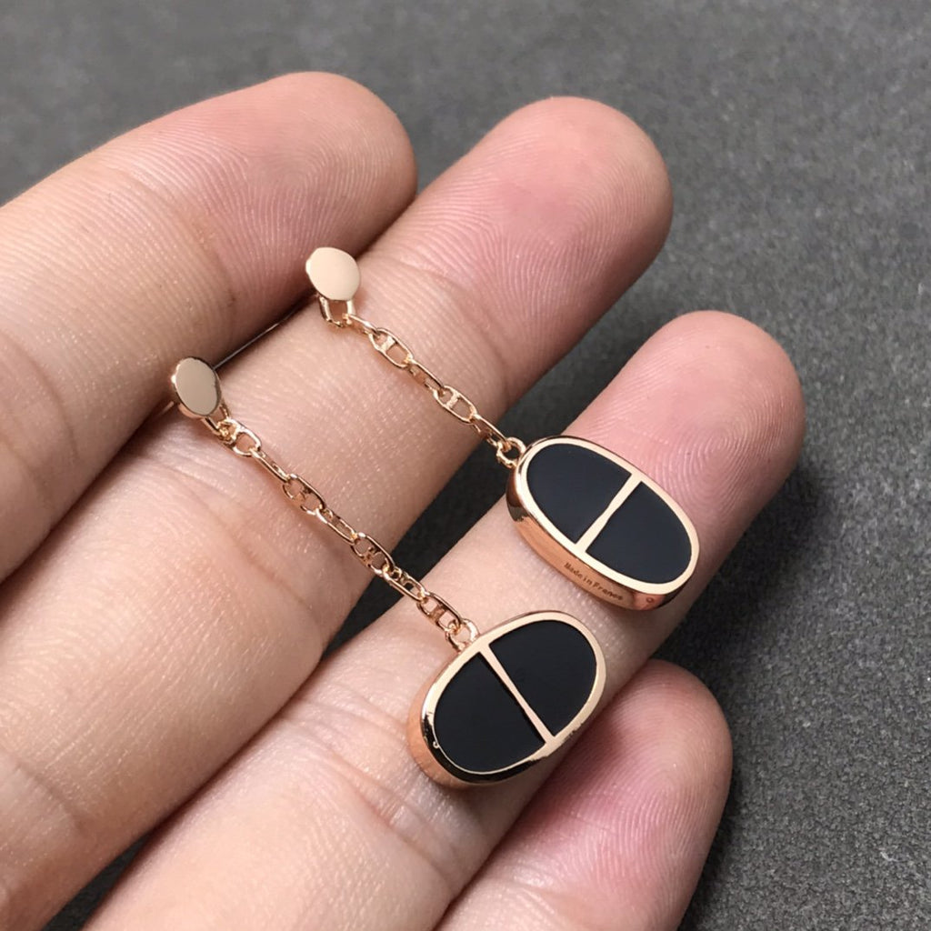 GlowCHAINE VERSO BLACK CERAMIC SILVER EARRINGS