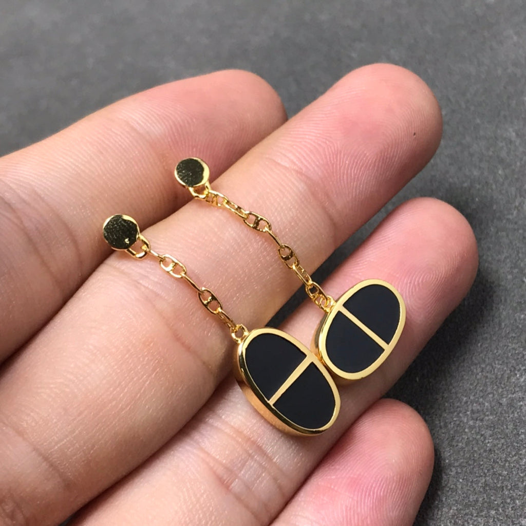 GlowCHAINE VERSO BLACK CERAMIC SILVER EARRINGS