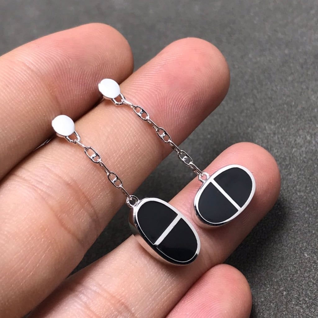 GlowCHAINE VERSO BLACK CERAMIC SILVER EARRINGS