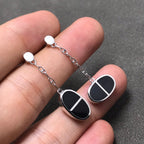 GlowCHAINE VERSO BLACK CERAMIC SILVER EARRINGS