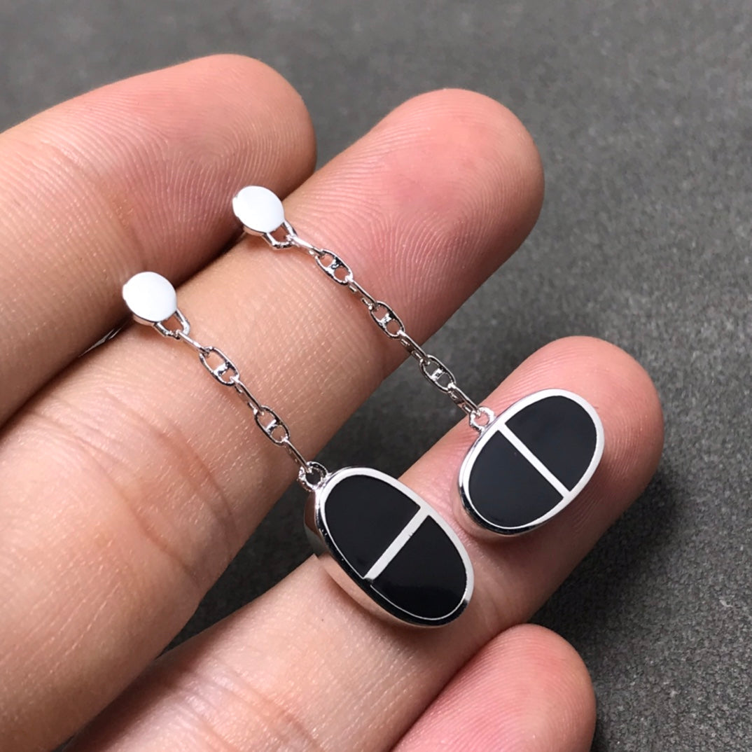 GlowCHAINE VERSO BLACK CERAMIC SILVER EARRINGS