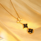 GlowSTAR AND SUN ONYX PINK GOLD NECKLACE