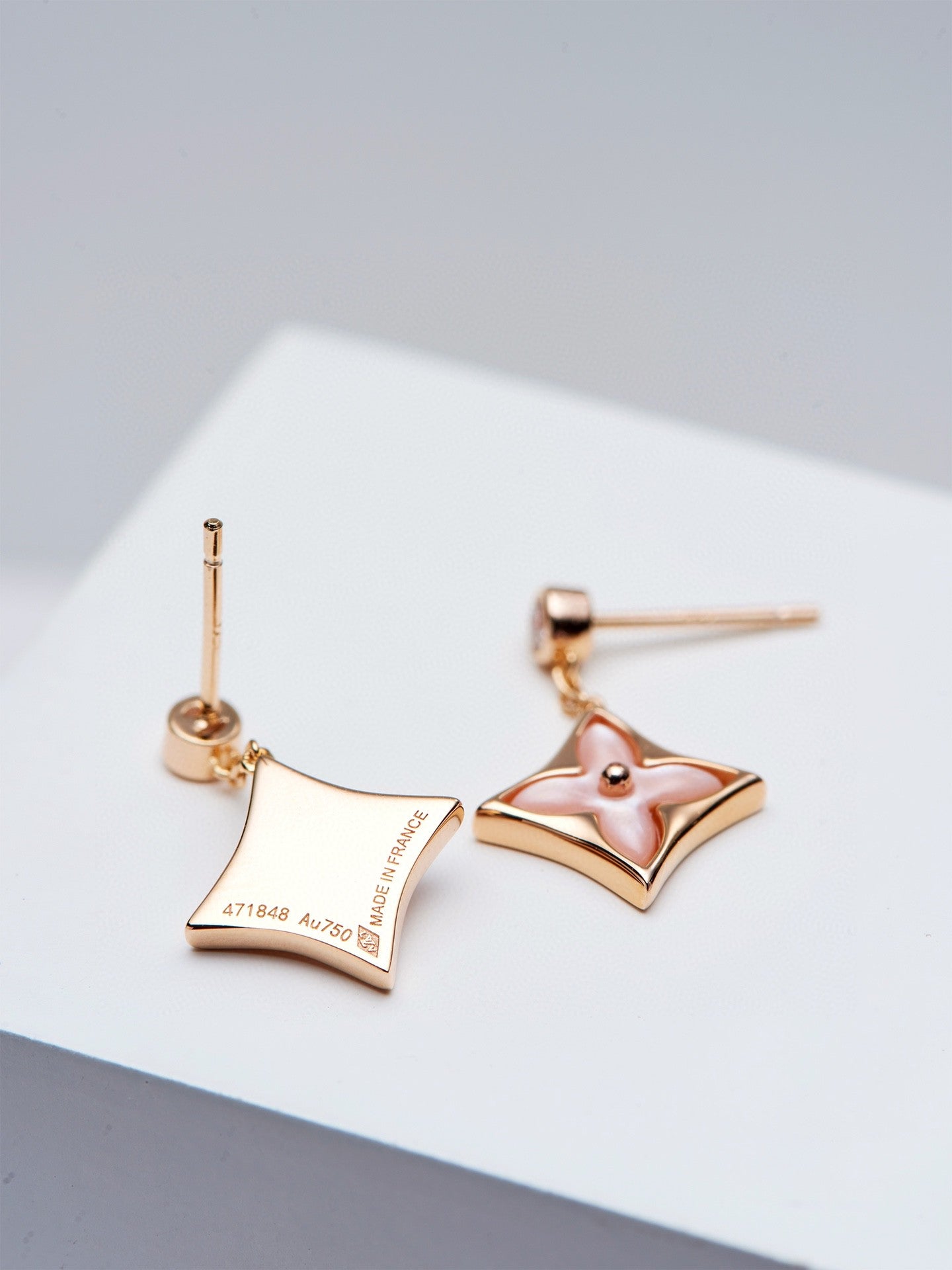 GlowDOUBLE STAR PINK GOLD MOP DROP EARRINGS