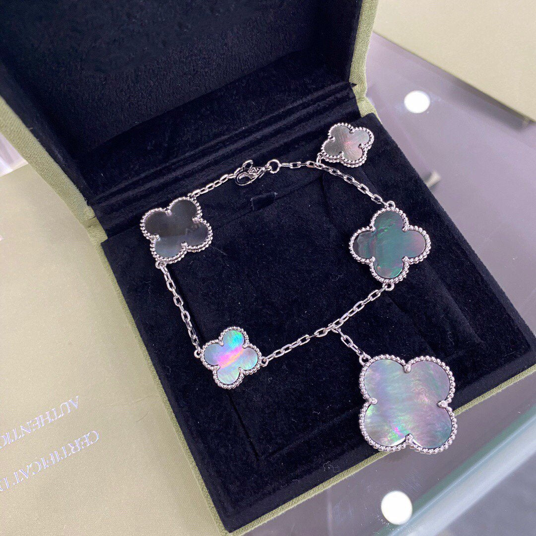 GlowCLOVER 5 MOTIFS SIVLER DARK MOP BRACELET