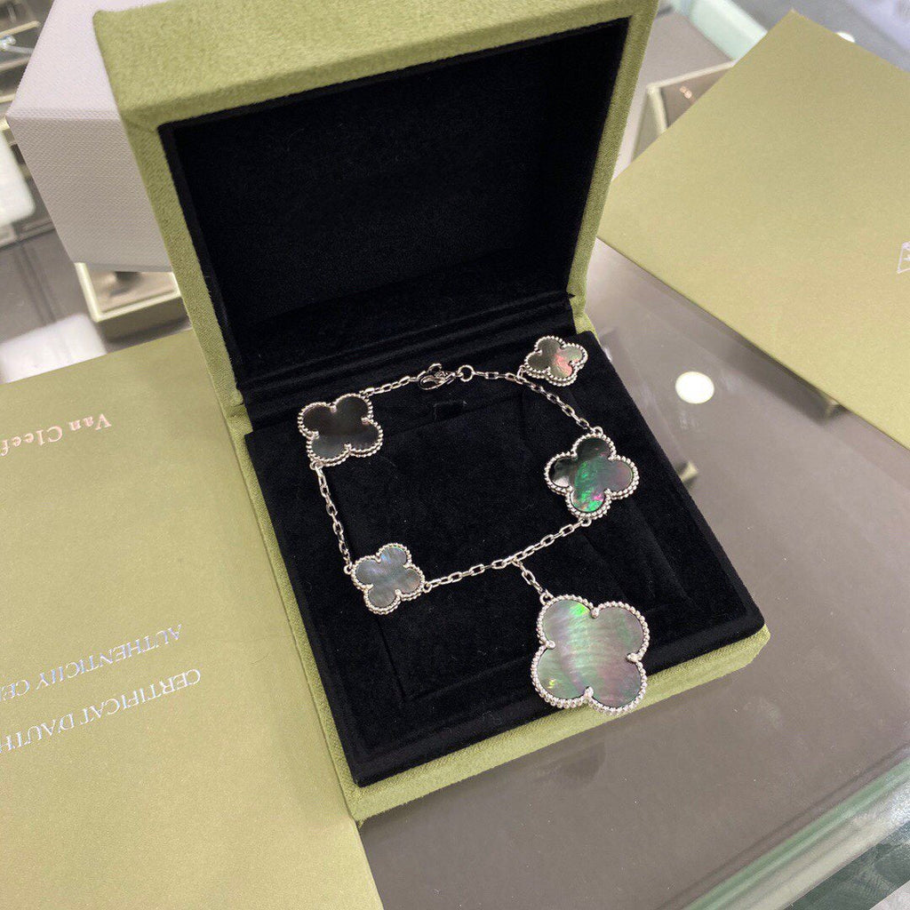 GlowCLOVER 5 MOTIFS SIVLER DARK MOP BRACELET