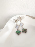 GlowCLOVER 3 MOTIFS CHALCEDONY DARK MOP SILVER EARRINGS