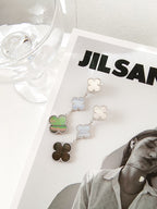 GlowCLOVER 3 MOTIFS CHALCEDONY DARK MOP SILVER EARRINGS