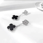 GlowCLOVER 2 MOTIFS  DIAMOND ONYX EARRINGS SILVER