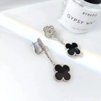 GlowCLOVER 2 MOTIFS  DIAMOND ONYX EARRINGS SILVER