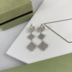 GlowCLOVER 3 MOTIF DIAMOND SILVER DROP EARRINGS