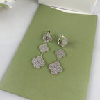GlowCLOVER 3 MOTIF DIAMOND SILVER DROP EARRINGS