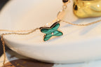 GlowJEUX MALACHITE 1 DIAMOND PINK GOLD NECKLACE