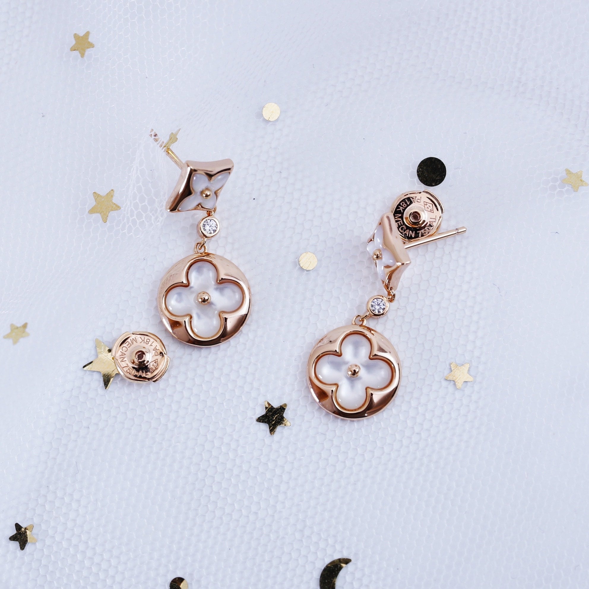 GlowSTAR AND SUN PINK GOLD MOP DROP EARRINGS
