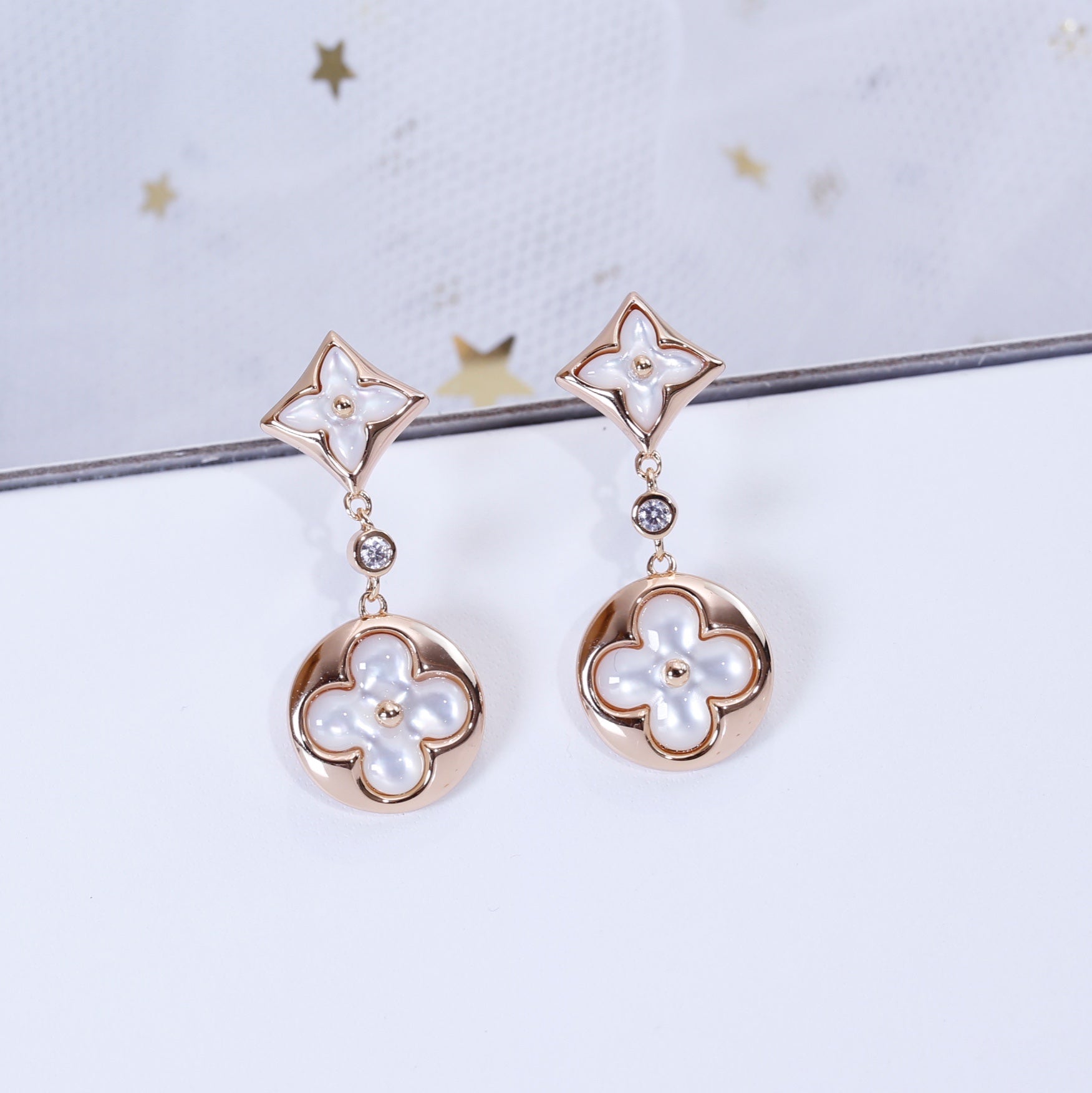 GlowSTAR AND SUN PINK GOLD MOP DROP EARRINGS