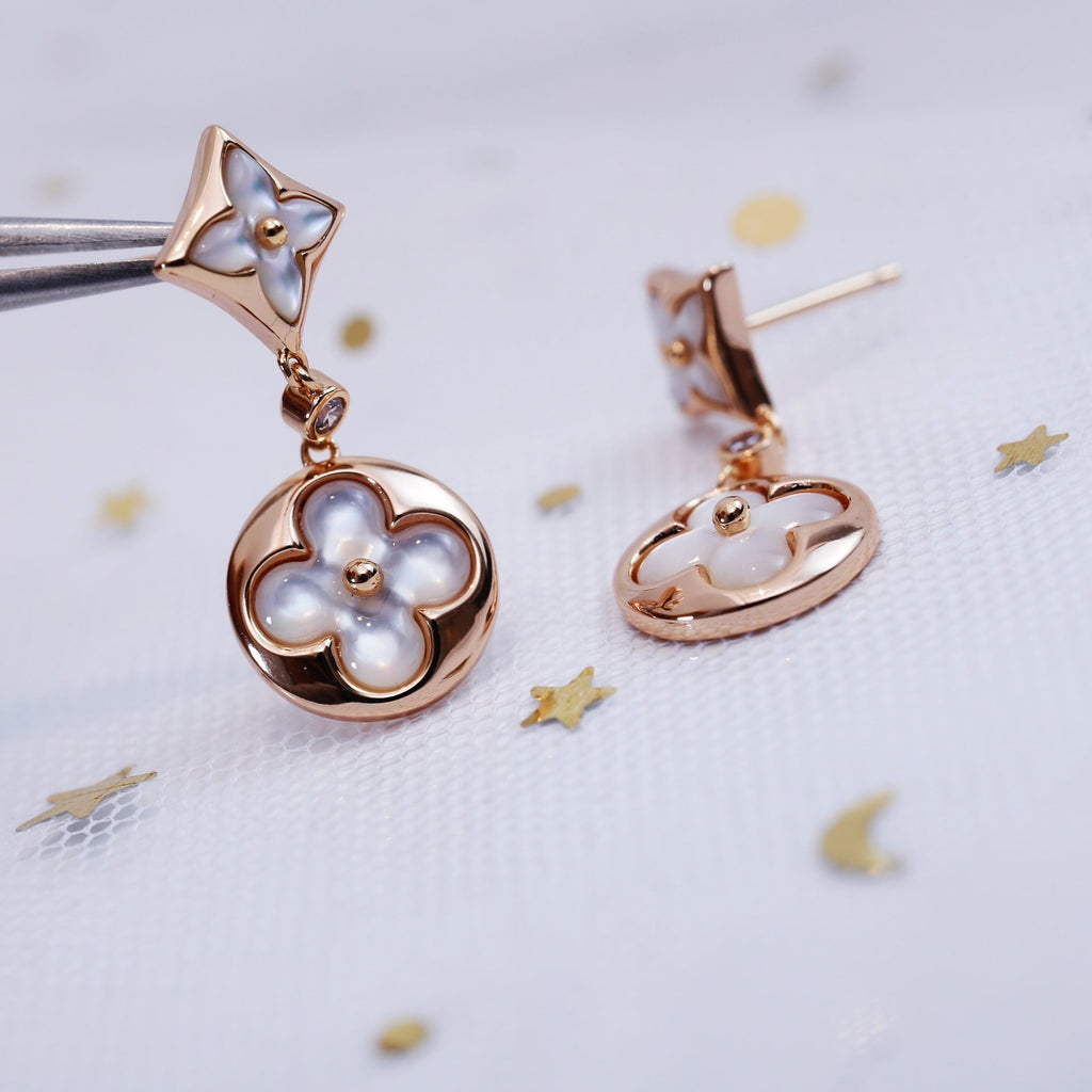 GlowSTAR AND SUN PINK GOLD MOP DROP EARRINGS