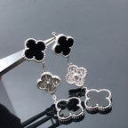 GlowCLOVER 3 MOTIF DIAMOND ONYX SILVER EARRINGS