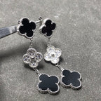 GlowCLOVER 3 MOTIF DIAMOND ONYX SILVER EARRINGS