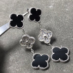 GlowCLOVER 3 MOTIF DIAMOND ONYX SILVER EARRINGS